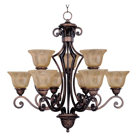 Maxim Nine Light Oil Rubbed Bronze Screen Amber Glass Up Chandelier 11245SAOI